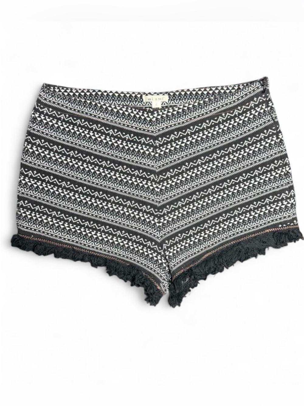 Miami Black White Tribal Fringe Festival Shorts Aztec High Rise Side Zip Size Lg
